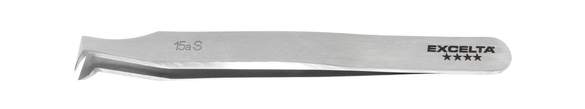 Excelta 15A-S Angulated 4.5in. Stainless Steel .010in. Soft Wire Cutting Tweezer close up 2